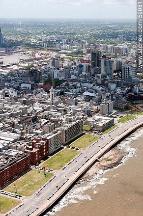 Aerial view of Rambla Francia and Ciudad Vieja - Department of Montevideo - URUGUAY. Foto No. 59081