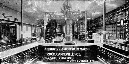 Interior or Demarchi de Roch drugstore. Capdeville and Co.. at Cerrito 267-271 street, 1910 - Department of Montevideo - URUGUAY. Photo #59707