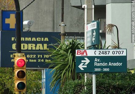Signage with street names and block numbering - Department of Montevideo - URUGUAY. Photo #60184