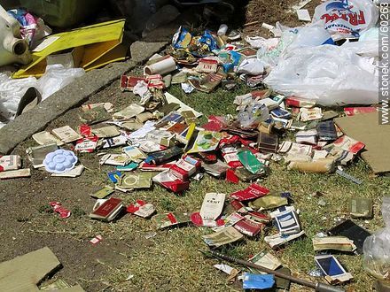 Old collection of small boxes of cigarettes in the trash -  - URUGUAY. Foto No. 60263