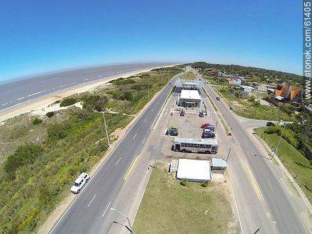 Aerial view of the Rambla Costanera Canelones. ANCAP Station. End of double track - Department of Canelones - URUGUAY. Photo #61405