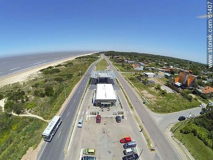 Aerial view of the Rambla Costanera Canelones. ANCAP Station. End of double track - Department of Canelones - URUGUAY. Photo #61407