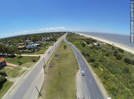 Aerial view of the Rambla Costanera Canelones. ANCAP Station. End of double track - Department of Canelones - URUGUAY. Photo #61413