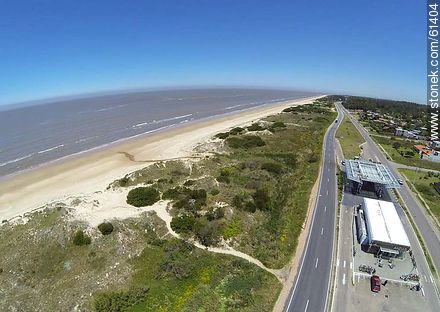 Aerial view of the Rambla Costanera Canelones. ANCAP Station. End of double track - Department of Canelones - URUGUAY. Photo #61404