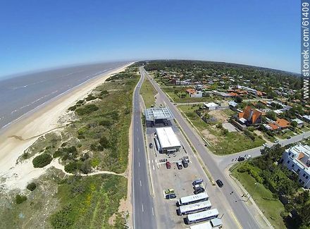 Aerial view of the Rambla Costanera Canelones. ANCAP Station. End of double track - Department of Canelones - URUGUAY. Photo #61409