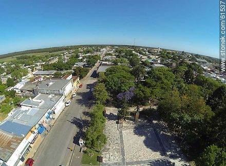 Aerial photo of the town of Sauce. Artigas Square.  Carmelo René González Ave. - Department of Canelones - URUGUAY. Foto No. 61537