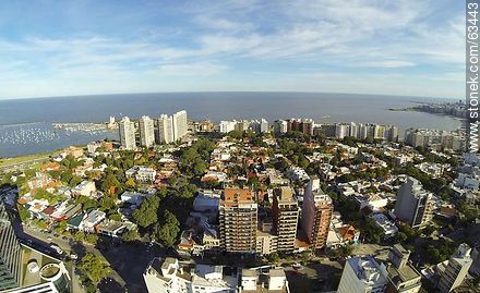 Aerial view of the street 26 de Marzo and buildings of the Rambla of Pocitos - Department of Montevideo - URUGUAY. Foto No. 63443