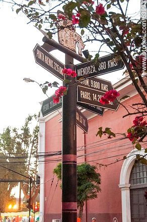 Post with arrows and distances to cities. Concepción Street - Chile - Others in SOUTH AMERICA. Photo #63993