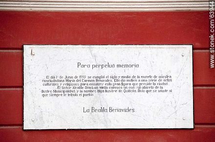 Plaque in memory of Beatita Benavides in the Santo Domingo Church - Chile - Others in SOUTH AMERICA. Photo #63944