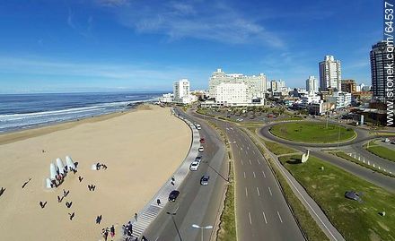 Aerial view of Rambla Lorenzo Batlle Pacheco, Playa Brava, the fingers of La Mano, the monument to drowned - Punta del Este and its near resorts - URUGUAY. Photo #64537