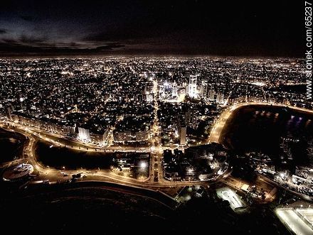 Nocturnal aerial photo of Armenia and Rep. of Peru Ramblas, buildings and towers - Department of Montevideo - URUGUAY. Foto No. 65237