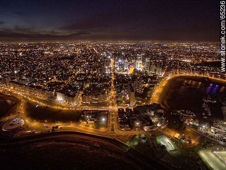 Nocturnal aerial photo of Armenia and Rep. of Peru Ramblas, buildings and towers - Department of Montevideo - URUGUAY. Foto No. 65236