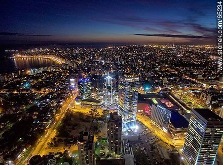 Nocturnal aerial photo of the Rambla Armenia and World Trade Center Montevideo - Department of Montevideo - URUGUAY. Foto No. 65234