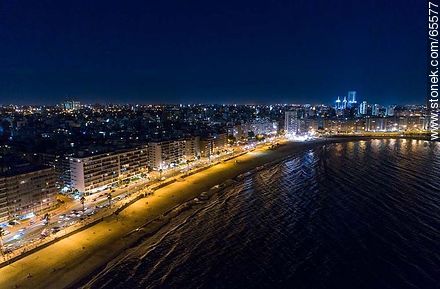 Aerial view at dusk of the rambla and beach Pocitos - Department of Montevideo - URUGUAY. Foto No. 65577