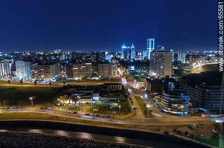 Aerial night view of the rambla and Luis Alberto de Herrera Ave. - Department of Montevideo - URUGUAY. Foto No. 65581