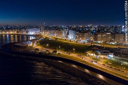 Aerial night view of the ramblas Republica del Peru and Charles de Gaulle - Department of Montevideo - URUGUAY. Photo #65584