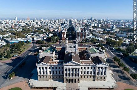 Aerial view of Palacio Legislativo and Avenida del Libertador - Department of Montevideo - URUGUAY. Photo #66108