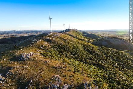 Aerial photo of wind power mills of UTE in the Sierra de Carapé - Department of Maldonado - URUGUAY. Foto No. 66173