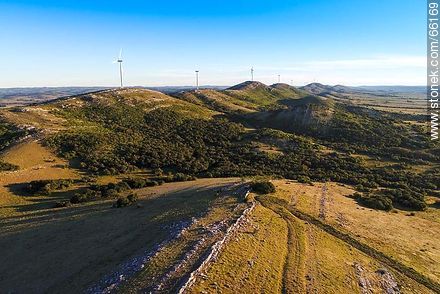 Aerial photo of wind power mills of UTE in the Sierra de Carapé - Department of Maldonado - URUGUAY. Foto No. 66169