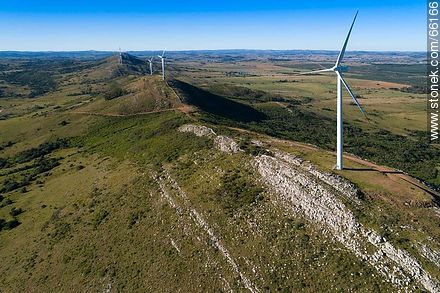 Aerial photo of wind power mills of UTE in the Sierra de Carapé - Department of Maldonado - URUGUAY. Photo #66166