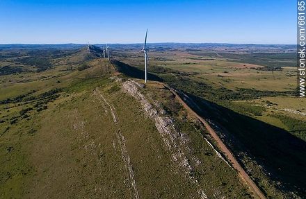 Aerial photo of wind power mills of UTE in the Sierra de Carapé - Department of Maldonado - URUGUAY. Photo #66165