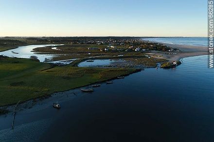 Aerial view of Valizas stream at sunset near its mouth - Department of Rocha - URUGUAY. Foto No. 66285