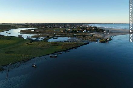 Aerial view of Valizas stream at sunset near its mouth - Department of Rocha - URUGUAY. Photo #66286
