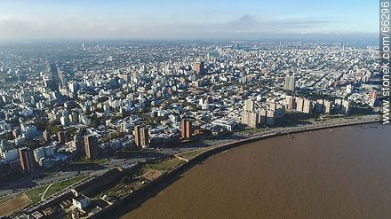 Aerial view of the Río de la Plata and Montevideo to the south - Department of Montevideo - URUGUAY. Photo #66296