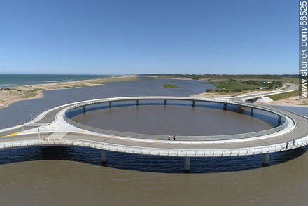 Aerial view of the circular bridge over Laguna Garzón - Department of Rocha - URUGUAY. Photo #66525