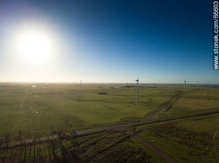 Aerial view of fields dedicated to wind energy - Tacuarembo - URUGUAY. Photo #66603