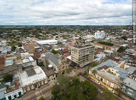 Aerial view of the departmental capital. Church and City Hall - Tacuarembo - URUGUAY. Photo #66587