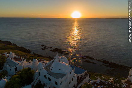 Aerial view of the setting sun from Casapueblo - Punta del Este and its near resorts - URUGUAY. Photo #67118