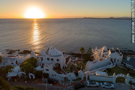 Aerial view of the setting sun from Casapueblo - Punta del Este and its near resorts - URUGUAY. Photo #67116