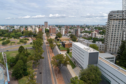Vista aérea de la Avenida Ricaldoni, Área de la Salud, escuelas de medicina, CUDIM - Departamento de Montevideo - URUGUAY. Foto No. 67280