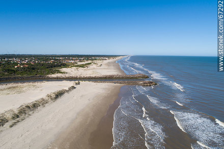 Aerial view of the Chuy stream at its mouth in the Atlantic Ocean. Border with Brazil - Department of Rocha - URUGUAY. Photo #67292