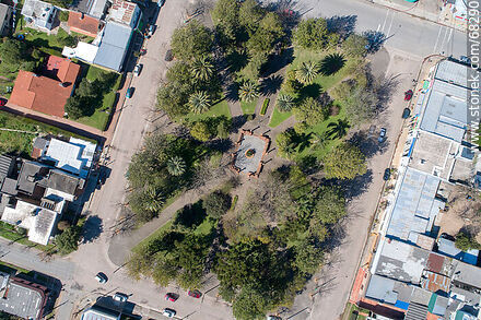 Vertical aerial view of Plaza de Los Cerrillos - Department of Canelones - URUGUAY. Photo #68290