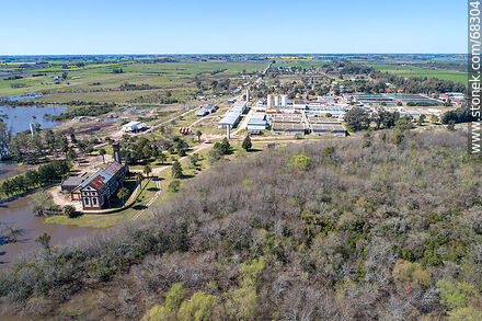 Aerial view of the town and OSE's water treatment plant - Department of Canelones - URUGUAY. Photo #68304