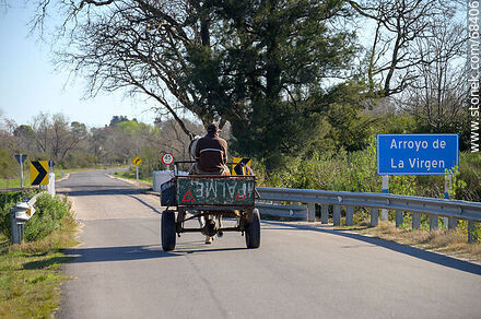 Carro con caballo cruzando al departamento de San José - Departamento de San José - URUGUAY. Foto No. 68406