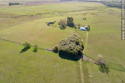 Aerial view of a ranch near a reed bed - Durazno - URUGUAY. Photo #69109