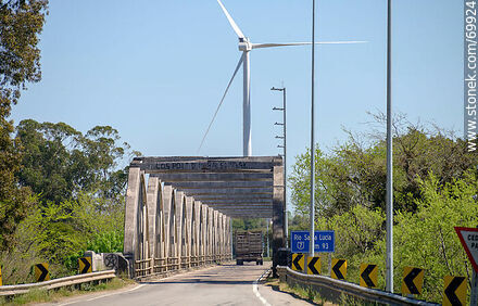 Bridge on Route 7 over the Santa Lucia River and wind energy mills - Department of Florida - URUGUAY. Photo #69924