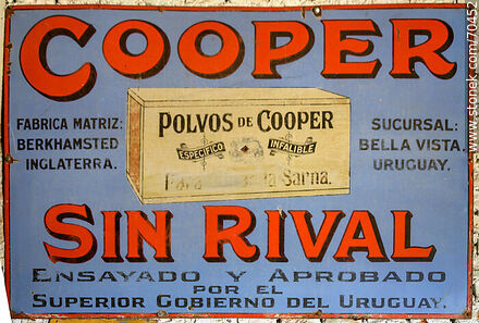 Chapa publicitaria antigua. Polvos de Cooper para la sarna - Departamento de Canelones - URUGUAY. Foto No. 70452
