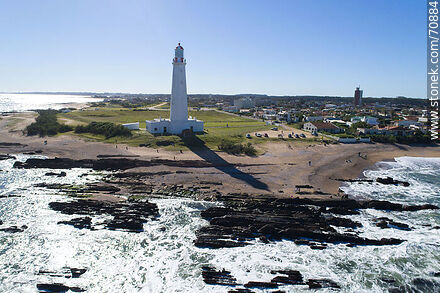 Aerial view of the lighthouse and cape Santa María - Department of Rocha - URUGUAY. Photo #70884