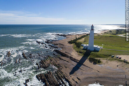 Aerial view of the lighthouse and cape Santa María - Department of Rocha - URUGUAY. Photo #70889