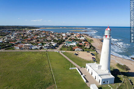 Aerial view of the lighthouse and cape Santa María - Department of Rocha - URUGUAY. Photo #70891