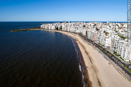 Aerial view of Pocitos beach and República del Perú promenade - Department of Montevideo - URUGUAY. Photo #70915