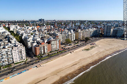 Aerial view of Pocitos beach and República del Perú promenade - Department of Montevideo - URUGUAY. Photo #70913