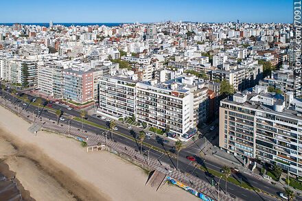 Aerial view of Pocitos beach and República del Perú promenade - Department of Montevideo - URUGUAY. Photo #70911
