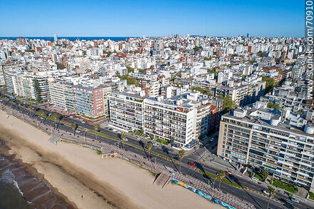 Aerial view of Pocitos beach and República del Perú promenade - Department of Montevideo - URUGUAY. Photo #70910