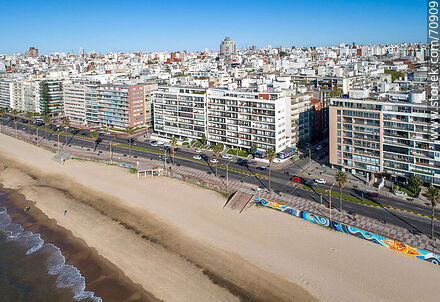 Aerial view of Pocitos beach and República del Perú promenade - Department of Montevideo - URUGUAY. Photo #70909