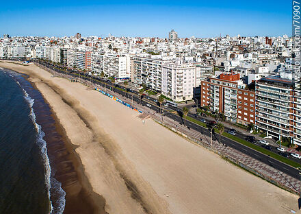 Aerial view of Pocitos beach and República del Perú promenade - Department of Montevideo - URUGUAY. Photo #70907